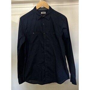 Kenneth Cole Unlisted Mens Button Down Long Sleeve Shirt Blue 53% Cotton 47% Poy
